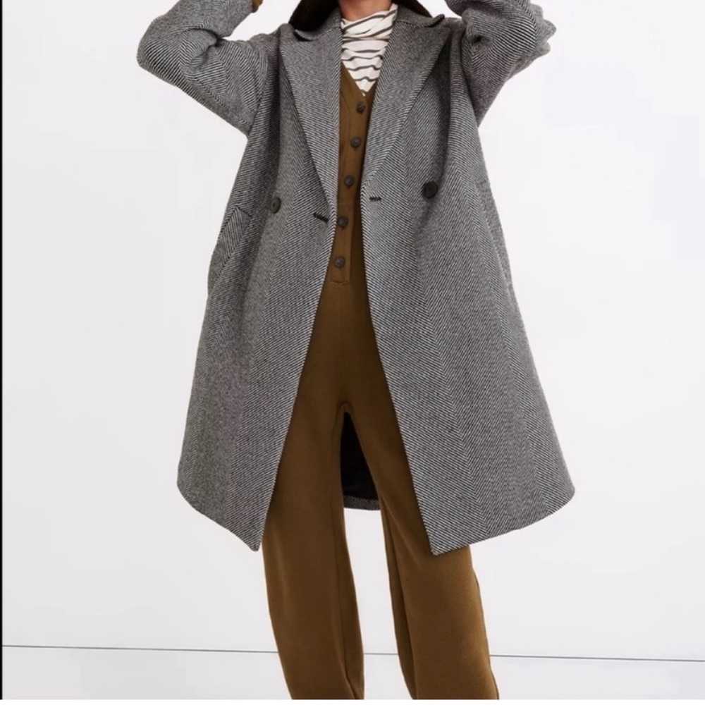 Madewell Black and White Herringbone Peacoat